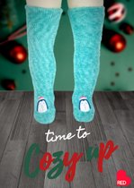 Kerst  Sokken -Giftbox - Turquoise - Pinguin - One Size -- Kerstcadeau