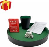 Yahtzee + Dobbelsteenbak + kaartenset - Dobbelset - Dobbelbak - Pokerpiste - Pitjesbak - Dobbelspel/Gezelschapsspel voor Kinderen/Volwassenen - Dobbelstenen - Spel - Kunstleer