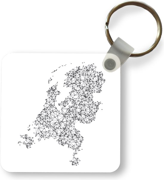 Sleutelhanger - Uitdeelcadeautjes - Zwart-wit illustratie van Nederland - Plastic