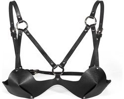 Nooitmeersaai - Harnas Vrouw - Leer - Bondage BH - Zwart - BDSM - Bondage Harnas Borsten