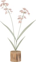 J-Line Bloem Op Voet Metaal/Hout Roze/Groen/Naturel Set van 8 Stuks