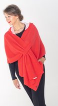 dames omslagdoek sjaal stola travel wrap poncho kasjmier cashmere blend, rood wolwit met capuchon