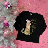 Shirt kerst baby-kind-kerstkleding-luipaard met naam in goud glitter-Maat 122/128