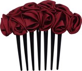 Jessidress® Insteekkammen Dames Haarschuifje met Satijnen Bloemen Haarspeld Dames Haarkam Haarclip Haarbloemen - Bordeaux