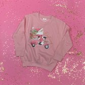 Foute kerst trui kind-kerstkleding-Sweater met kerst print en naam kind in roze-glitter goud-Maat 98/104-Vergeet niet de gewenste naam door te geven