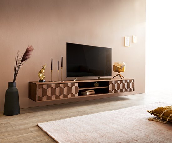 Moedig aan Slechthorend Reis Tv-meubel Fevo acacia bruin 200 cm 2 deuren zwevend lowboard | bol.com