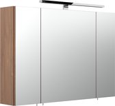 Spiegelkast Rick Walnoot - MDF - Breedte 90 cm - Hoogte 62 cm - Diepte 17 cm - Met stopcontact - Met verlichting