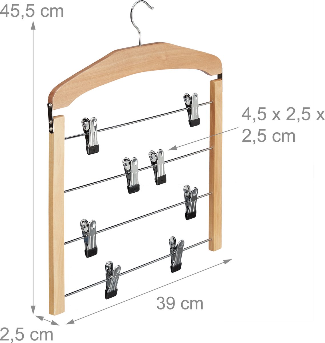 Relaxdays broekhangers, 10 stuks, antislip, voor broeken & rokken, broekspanner, breedte 30-50 cm, zilver/blauw