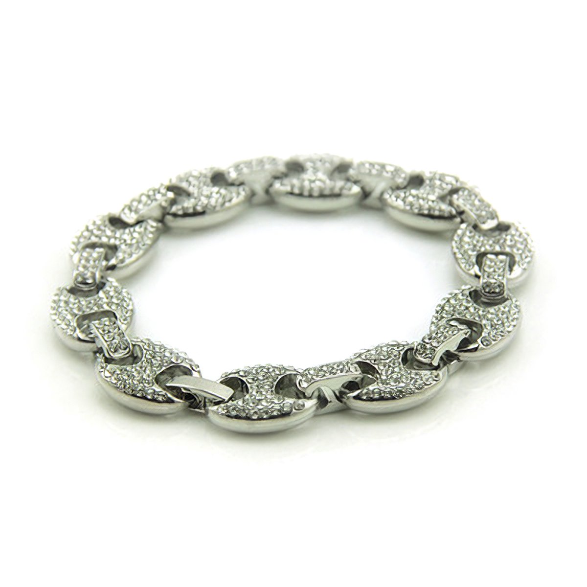 ICYBOY 18K Massieve Cuban Heren en Vrouwen Armband Verguld Zilver [SILVER-PLATED] [ICED OUT] - Chain Pig Nose Bracelet