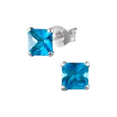 Zilveren oorbellen | Oorstekers | Zilveren oorstekers met vierkante blauwe kristal
