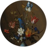 Muurcirkel bloemen in een vaas Balthasar van der Ast 30 cm  - rond schilderij - wandcirkel