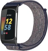 Nylon Smartwatch bandje - Geschikt voor Fitbit Charge 5 nylon bandje - blauw - Strap-it Horlogeband / Polsband / Armband