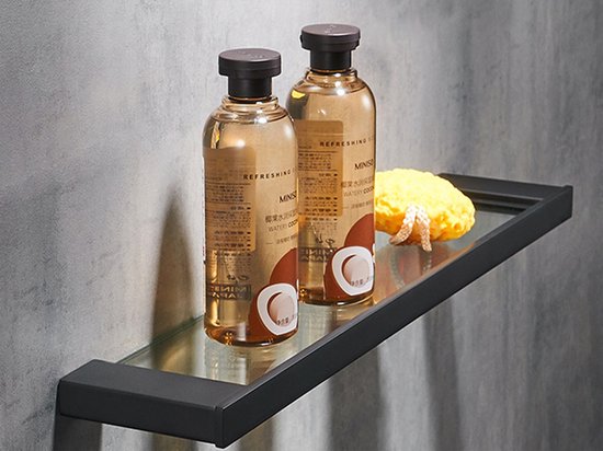 Designo Matte Black Floating Bathroom Shelf 600 - LUSSO