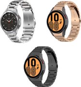 Smartwatch bandjes - 3 pack - Geschikt Samsung Galaxy Watch 4 Classic - Horlogebandjes - RVS metaal - Schakel - Fungus - Schakel - Zwart rosegoud zilver