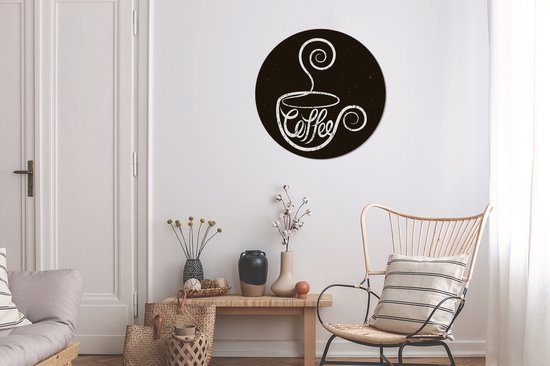 Coffee sur un tableau vintage Assiette en plastique de cercle mural - ⌀ 60 cm - peinture ronde - impression photo sur cercle mural en plastique (forex) / cercle vivant / (décoration murale)