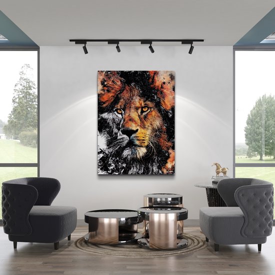 Luxe Canvas Schilderij Lion Head | 75x100 | Woonkamer | Slaapkamer | Kantoor | Paint | Leeuw | Design | Art | Modern | ** 4CM DIK! 3D Effect**