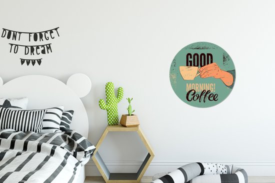 Good Morning Coffee Vintage Turquoise Wall Circle Wallpaper Sticker - ⌀ 30 cm - Peinture ronde - Cercle de papier peint - Cercle mural - Cercle vivant - Autocollant et découpe ronde