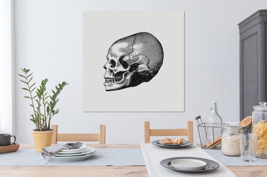 Tableau sur toile Vintage - Tête de mort - Rétro - 90x90 cm - Décoration murale