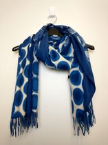 Lange warme dames sjaal Laura fantasiemotief blauw wit