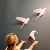 3D Papercraft Kit Vogeltjes – Compleet knutselpakket met snijmat, liniaal, vouwbeen, mesje – set van 3 – Roze Glitter