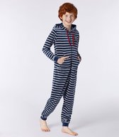 Woody onesie jongens/heren - blauw-grijs gestreept - wasbeer - studio - 212-2-QOP-V/943 - maat 140