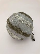 J-Line Kerstbal gestreept zilver/paillette 12cm