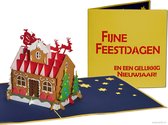 Popcards popupkaarten - Kerstkaart Huis Kerstman met Arrenslee Cadeautjes Kerstboom Sneeuw pop-up kaart 3D wenskaart