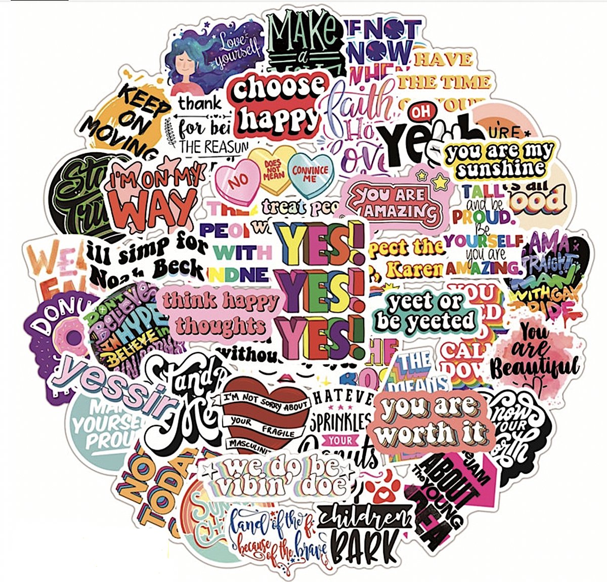 Vsco Girl Stickers | Vrolijke en Grappige teksten, Kleurrijke Plaatjes - 50 Verschillende Stickers voor laptop, agenda, schriften, koffers, etc.