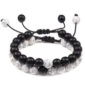 Fako Bijoux® - Bracelet Double Perles - Bracelet Natuursteen Cordon - Howlite & Zwart Mat