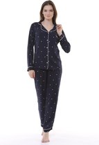 Katoen-Satijn Dames Pyjamaset Donkerblauw met Sterretjes Maat L