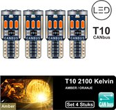T10 Led Lamp Amber 2100K (Set 4 stuks) CANBus Foutloos 5W5 | W5W | Led Signal Light | 12V | 2300 Kelvin | Stadslicht |Kentekenplaat Verlichting | 194 168 Warm White | Warm Wit | Autolamp | Autolampen | Car licht | Lampen | Oranje |