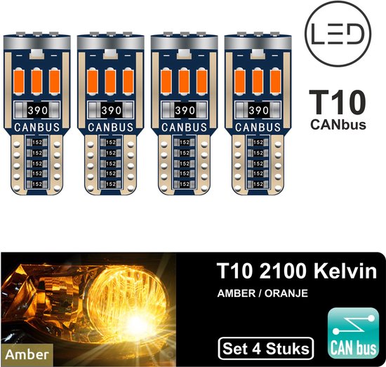 T10 Led Lamp Amber 2100K (Set 4 stuks) CANBus Foutloos 5W5
