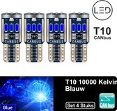 T10 Led Lamp Blue (Set 4 stuks) 10000K Type 9LV/SMD CANBus Foutloos 5W5 | W5W | Led Signal Light | 12V | 10000 Kelvin | Stadslicht |Kentekenplaat Verlichting | 194 168 ICE BLUE | B