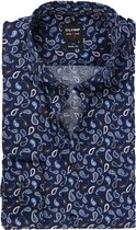 OLYMP Level 5 body fit overhemd - blauw met bruin paisley dessin - Strijkvriendelijk - Boordmaat: 38