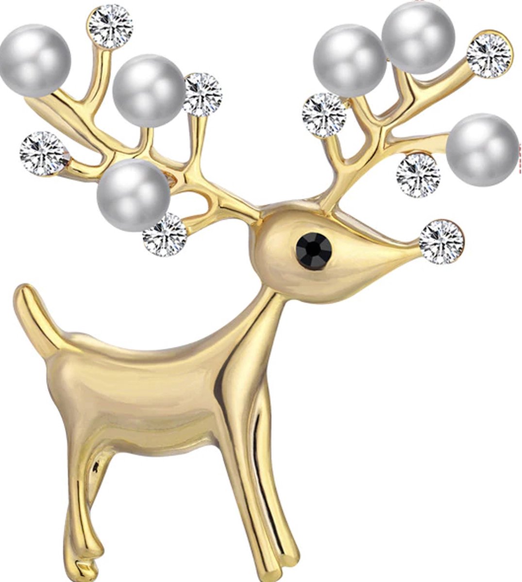 Kerst Broche - Rendier (Goud) met strass Steentjes - Kerstbroche/Sieraad Rudolf