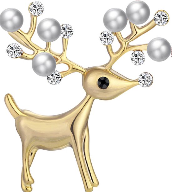 Broche de Noël - Renne aux pierres blanches
