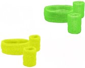 4 Sets zweetbandjes - 2 polsbandjes, 1 hoofdband - neon pink, neon oranje, neon geel en neon groen.