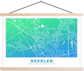 Posterhanger incl. Poster - Schoolplaat - Stadskaart - Heerlen - Nederland - Blauw - 150x100 cm - Blanke latten