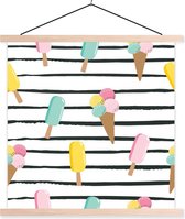 Porte-affiche avec affiche - Affiche scolaire - Glace - Été - Motif - 60x60 cm - Lattes vierges