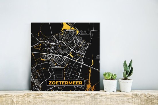 Décoration murale Métal - Peinture Aluminium Industriel - Plan de la ville - Zoetermeer - Or - Zwart - 20x20 cm - Dibond - Photo sur aluminium - Décoration murale industrielle - Pour le salon/chambre - Plan d'étage
