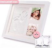 eShopper® Baby Fotolijst Klei Afdruk – Gipsafdruk Baby – Baby Cadeau – Kraamcadeau Idee – Hout – Hand / Voet – Roze, Wit & Blauw