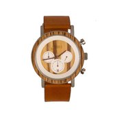 Woodzstyle® | collectie Musa | Houten horloge Classic Brown leather| houten herenhorloge | houten dameshorloge |hoogwaardig Quartz uurwerk |  ⌀ 44 mm |echt leren bandje | geleverd in houten g