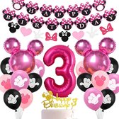 FUFU Minnie thema feestartikelen verjaardagsdecoratie Verjaardagsdecoraties 3 jaar Minnie Mouse, Minnie Decoratie, Feest, 3e verjaardag, voor meisjes, Ballon, nummer 3, decoratie,