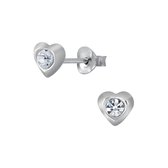 Joy|S - Zilveren mini hartjes oorbellen - 3 mm - wit kristal - voor kinderen
