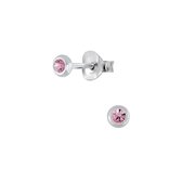 Joy|S - Zilveren mini rond oorbellen - 3 mm - roze kristal - voor kinderen