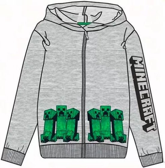Minecraft Hoodie - sweater - met Rits - Mele grijs - Maat 116 cm / 6 jaar