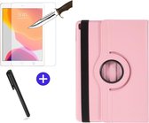 BixB iPad 10.2 (2019 / 2020 / 2021) - Draaibare Tablet hoes met Standaard + Screenprotector + Touch Pen - Draaihoes - Licht Roze