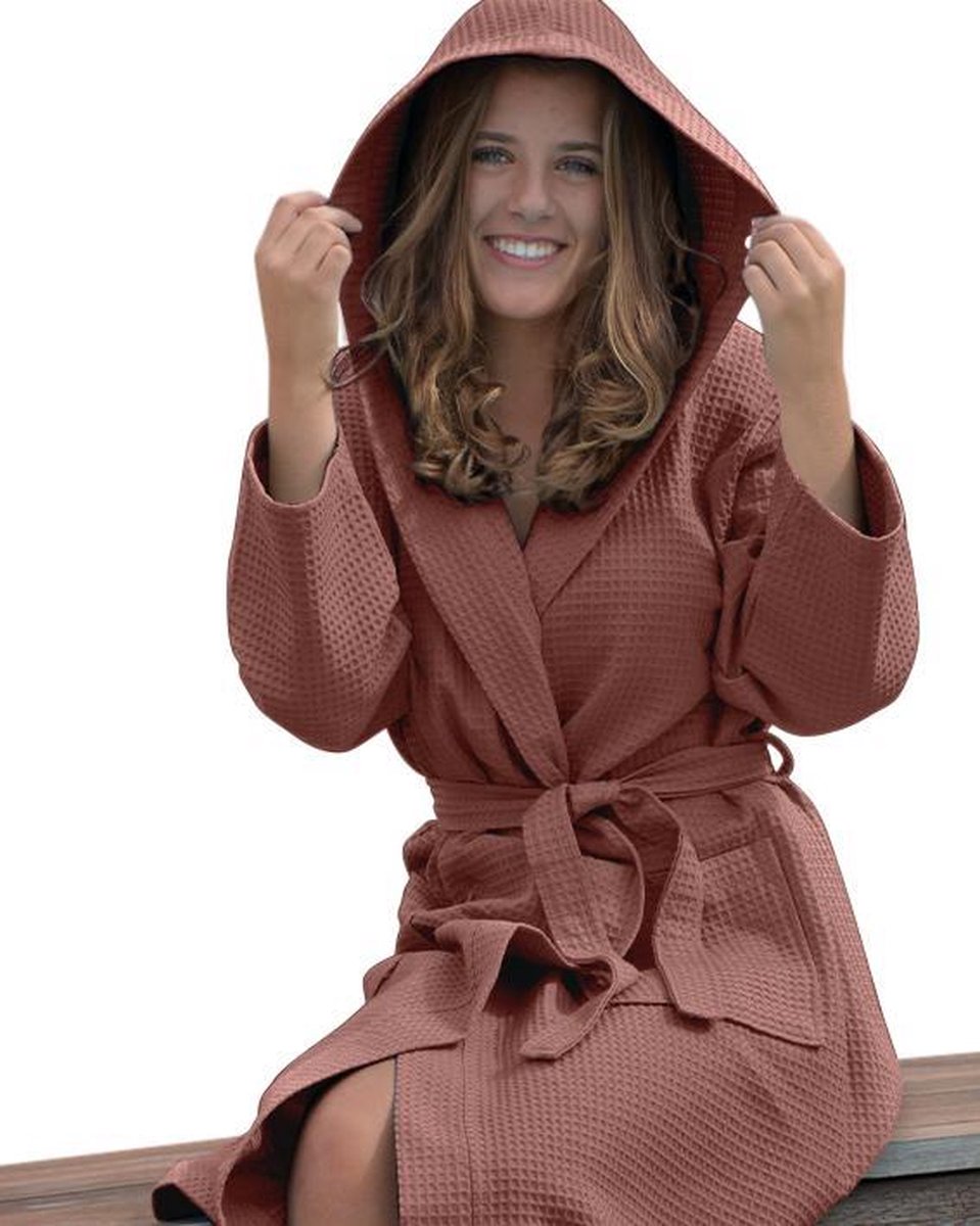 ARTG® Robezz - Wafelbadjas met Capuchon - Oud Rose - Old Pink - Katoen - Maat L/XL