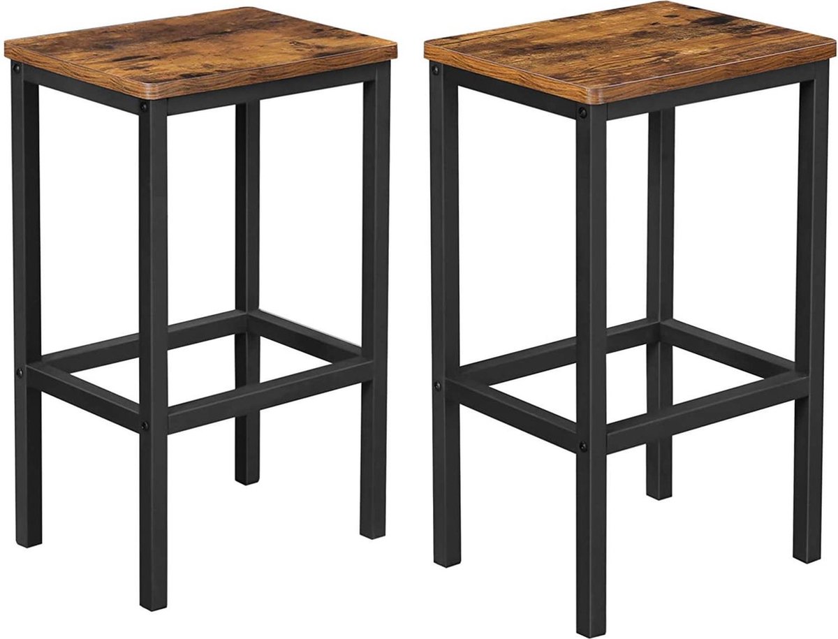 VASAGLE ALINRU barkruk set van 2, barstoelen, keukenstoelen in industrieel ontwerp, met voetsteun, 40 x 30 x 65 cm, voor keuken, woonkamer, feestkelder, vintage bruin-zwart LBC65X