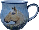 Mok - Bolmok- Boerenmok- Bunzlau- Kunst- Art- Paard- Pony- Handmade- Handgemaakt- Handpainted- Handbeschilderd- Aardewerk- Servies - Lavendel - Keramiek- LIMITED EDITION